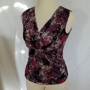 Ruched multi-colored silk and nylon wrap top